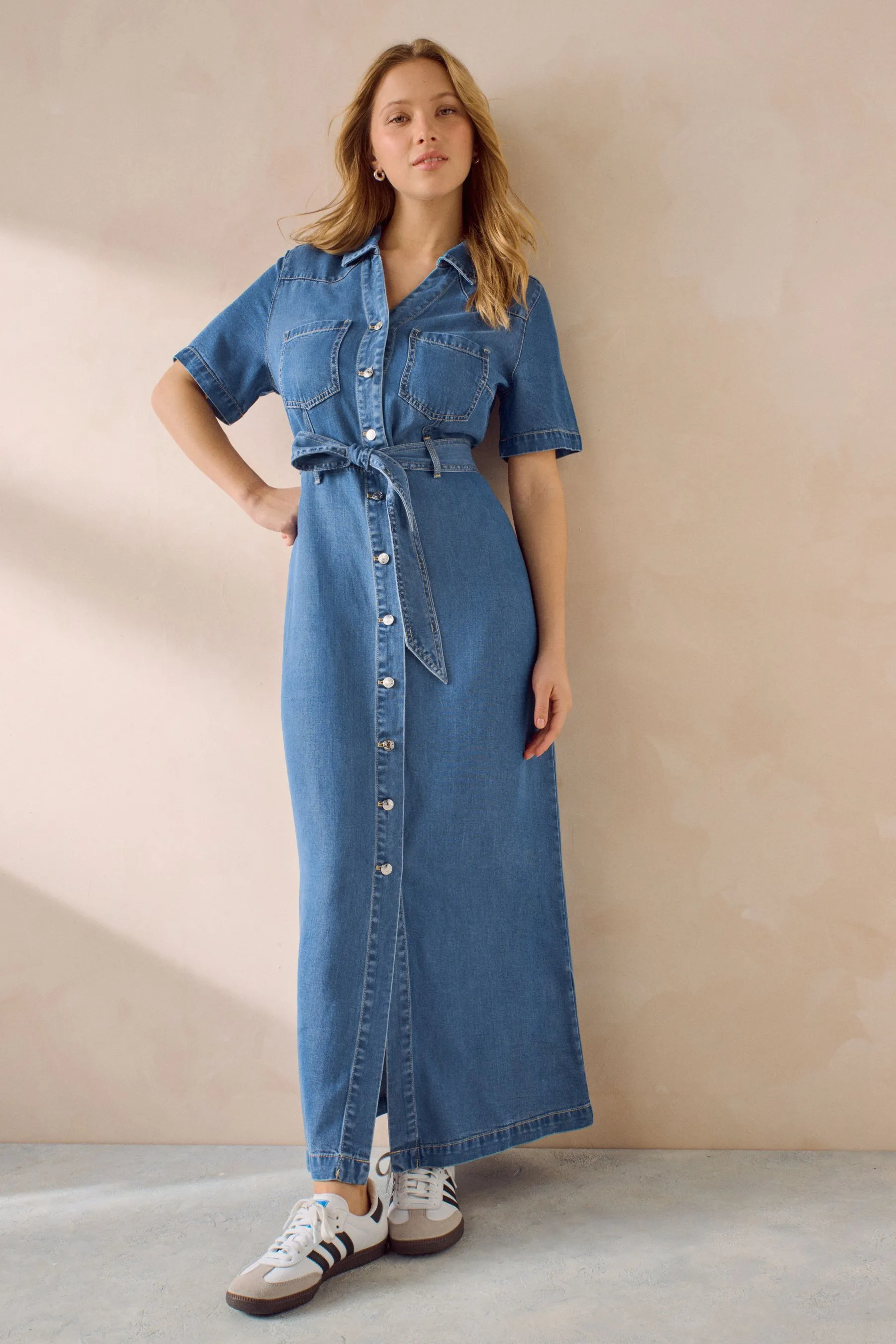 Blu medio  - Abito estivo Con bottoni Denim busto pieno