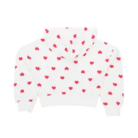 Felpa Hoodie Bianca Con Cuori Rossi Bambina