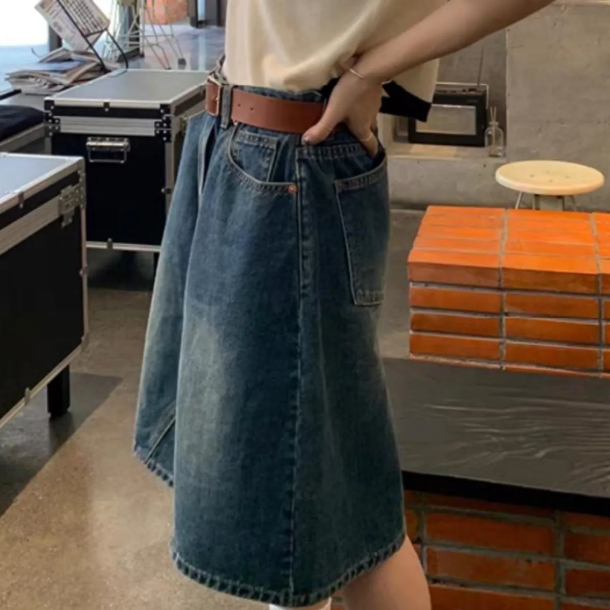Gonne di jeans Donna Lunghezza al ginocchio Larghe Casual Vintage Estate Estetica fresca Streetwear Vita alta Minoranza Vacanza