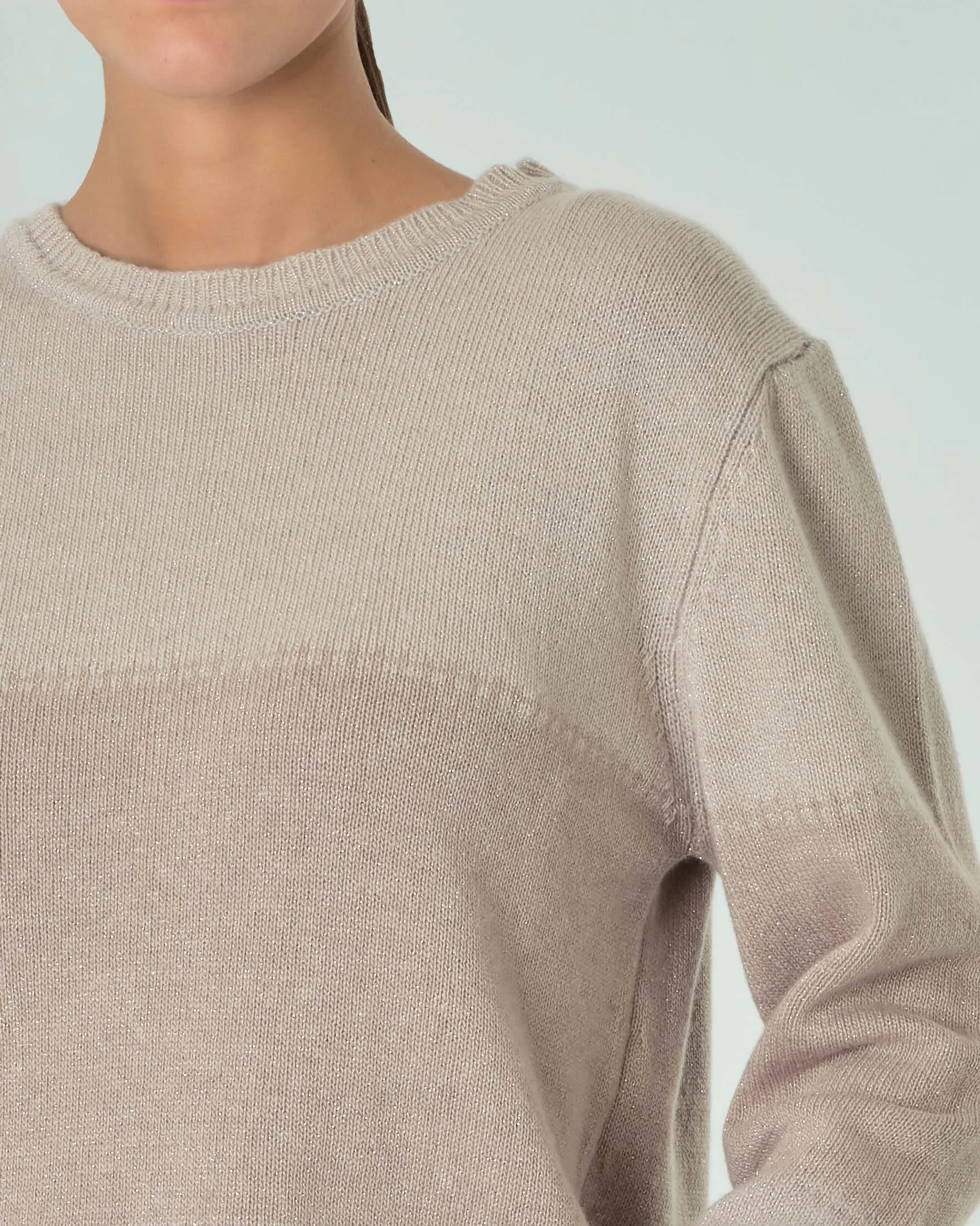 Maglia a blocchi di colore beige e marrone in misto lana e cashmere con inserti in lurex