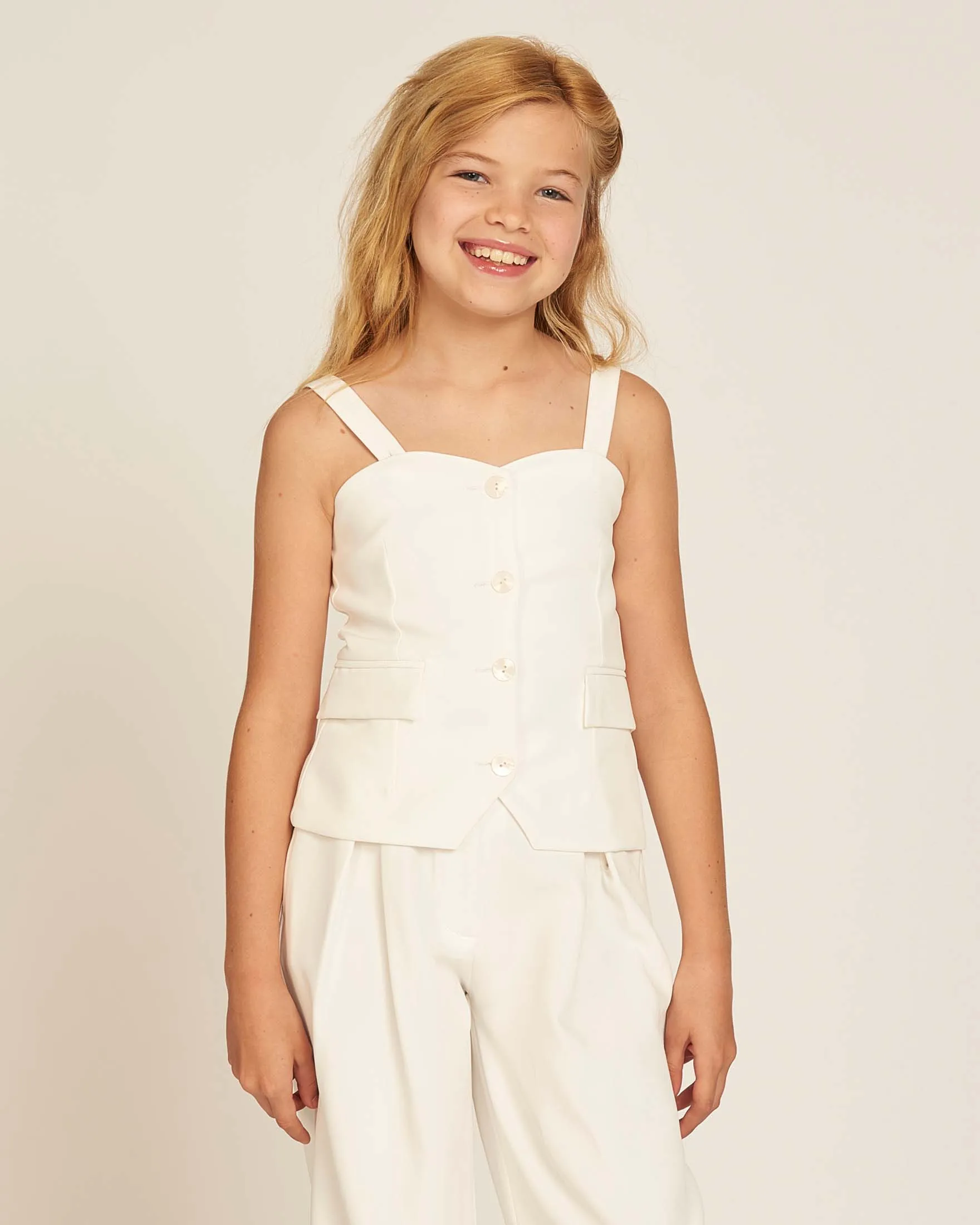 Top a gilet bianco con spalline 10-16 anni