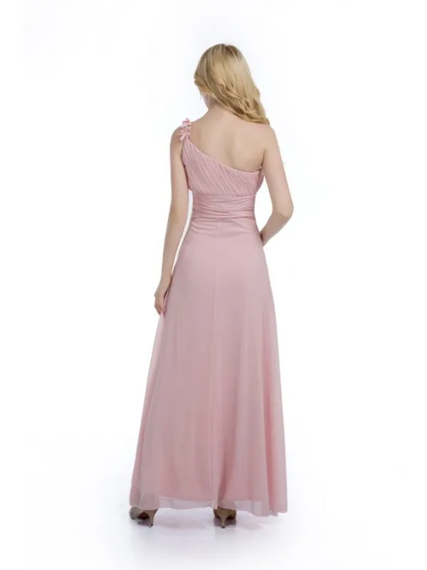 Vestito lungo da Cerimonia monospalla rosa cipria